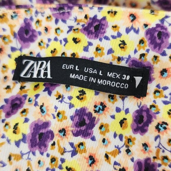 Zara Dress Womens L Multicolor Floral Satin Slip Ruched Tie Front Mini Party - Picture 5 of 11